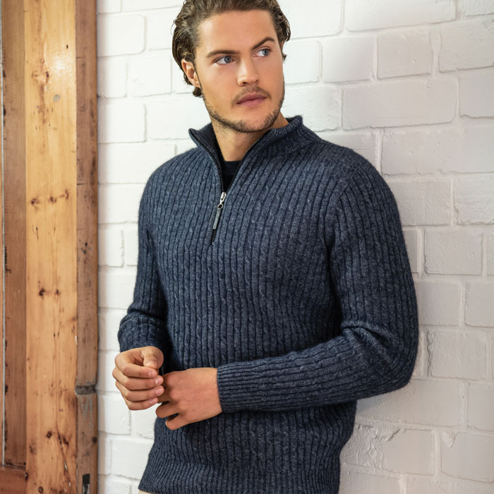 Merino Mink Cable Half Zip in River